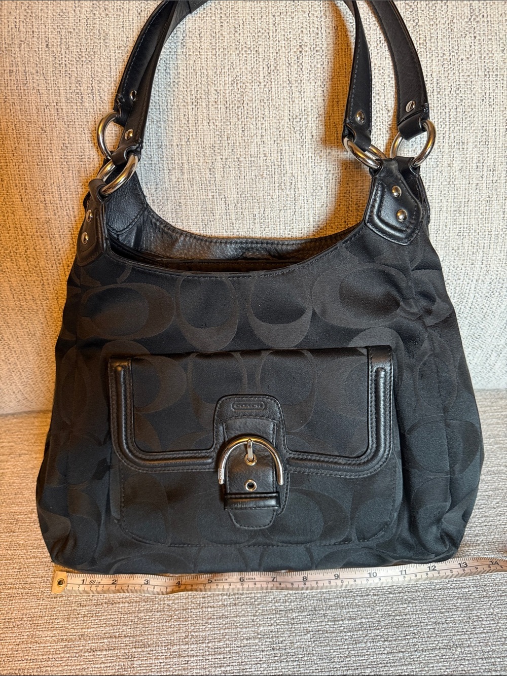 Y2K Coach Black Signature C Hobo Shoulder Bag Buckle F20742 - Picture 10 of 12
